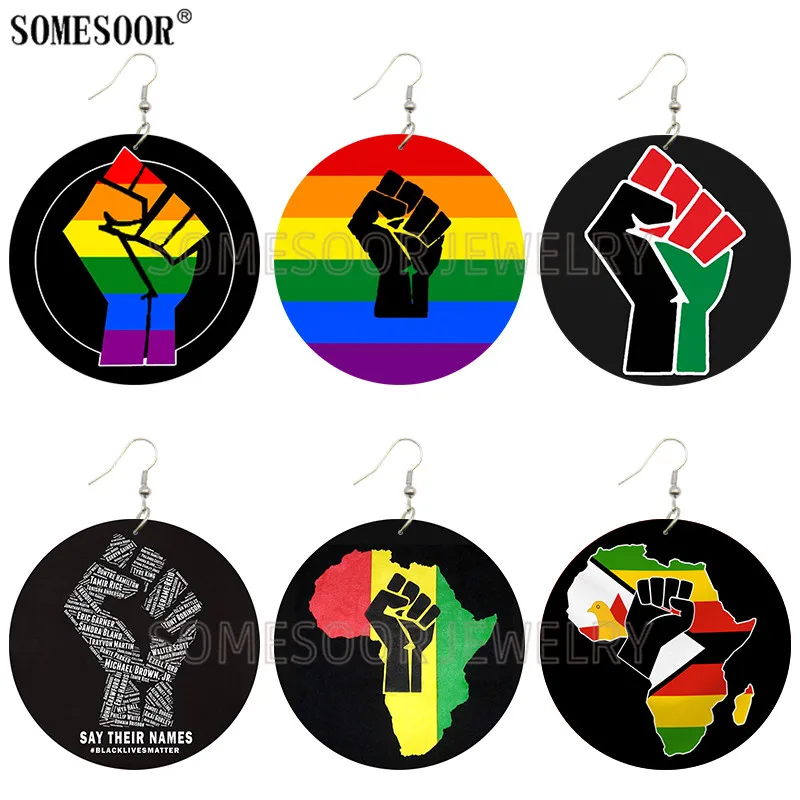 Ювелирные изделия SOMESOOR деревянные африканские серьги с двумя принтами кулак
