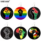 Ювелирные изделия SOMESOOR, деревянные африканские серьги с двумя принтами, кулак, круглые серьги-капельки, черные, живые, говорят, подарки для женщин