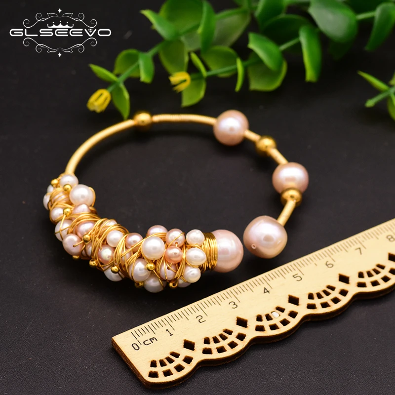 

GLSEEVO Handmade Natural Pearl Adjustable Love Bangle For Women Wedding Party Gift Fashion Jewelry Original Luxury Brand GB0116