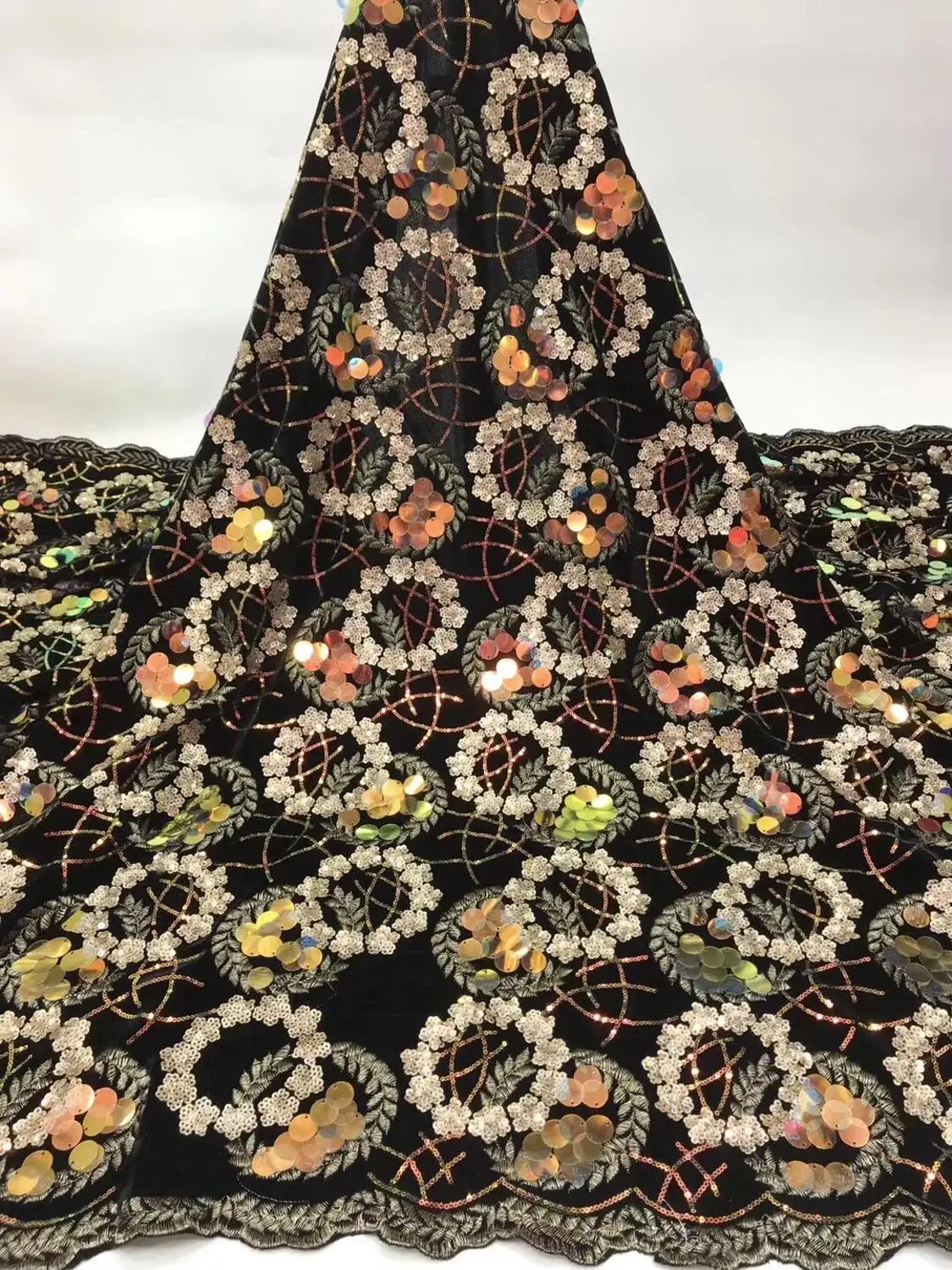 2019 продажа большая блестящая Кружевная Ткань 5 ярдов рыбий весы платье ткань