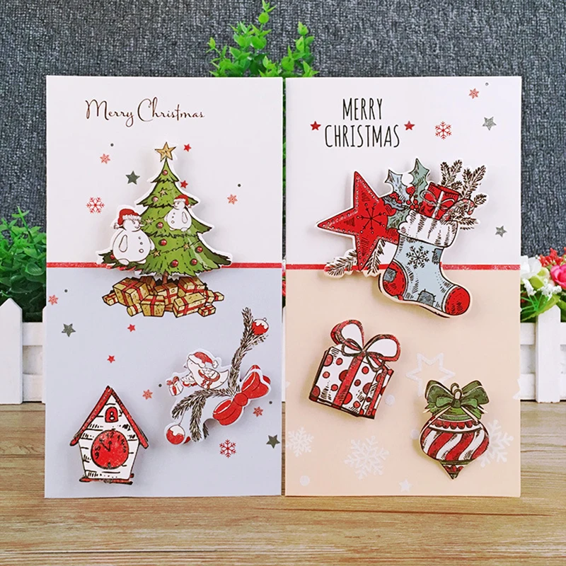 8 шт рождественские поздравительные карты с конвертом мини 3D Рождественская елка