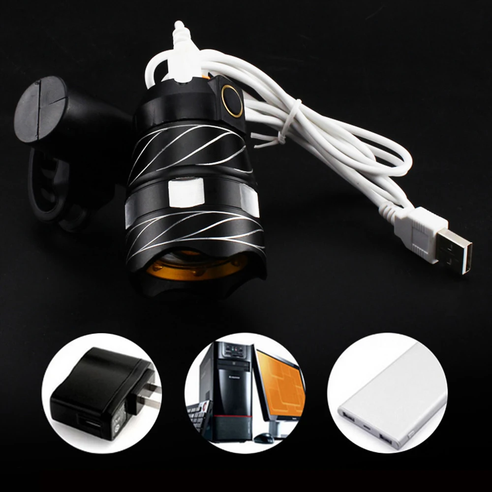 1Pc Waterproof USB Charging Bicycle Headlights T6 Night Riding Flashlight Mountain Bike Headlight Long-range Accessories | Спорт и