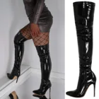 Женские сапоги с острым носком, на высоком тонком каблуке, из лакированной кожи