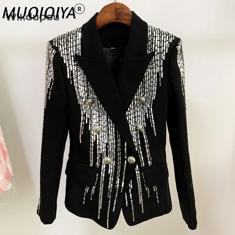 

Блестящий Женский блейзер, Стильный блестящий двубортный пиджак в стиле High Street, роскошная брендовая дизайнерская женская одежда с блесткам...