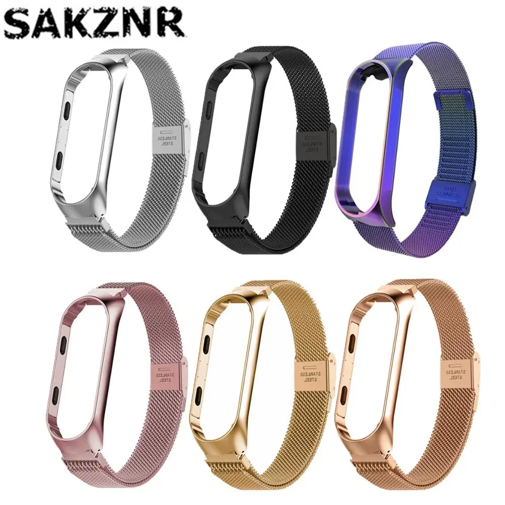 Металлический ремешок из нержавеющей стали для Xiaomi Mi Band 5 6 браслет 4 3 наручных
