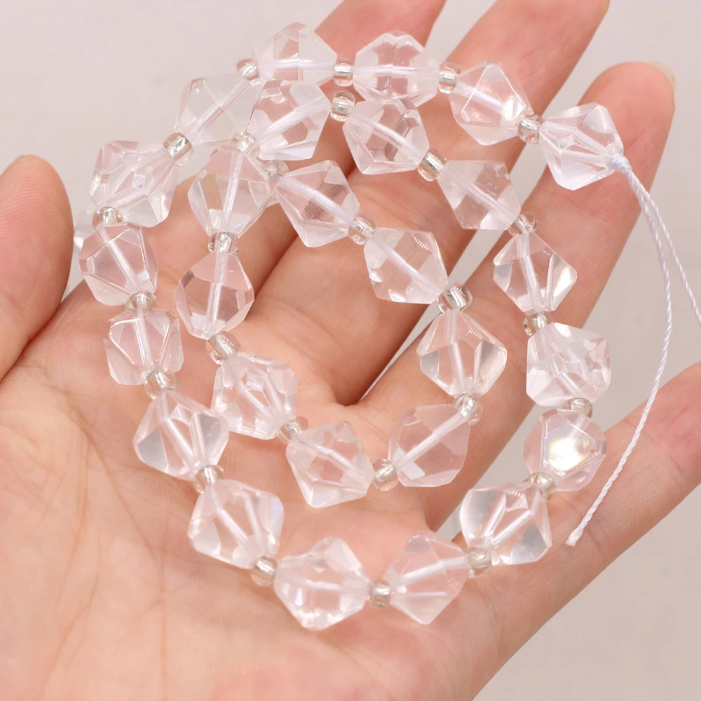 

Natural Stone Clear Quartz Beaded Irregular Rhombus Temperament Beads for Jewelry Making Charm DIY Bracelet Accessories 12mm