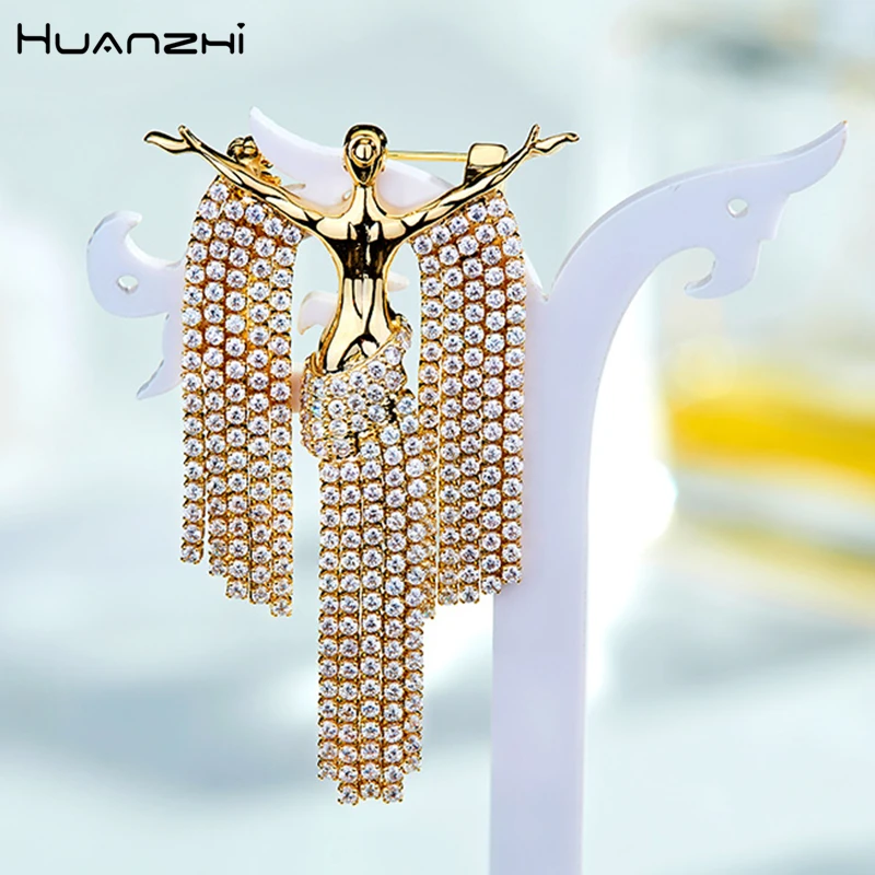 HUANZHI 2019 стразы кисточка блестящая для танцующей девушки человеческая брошь