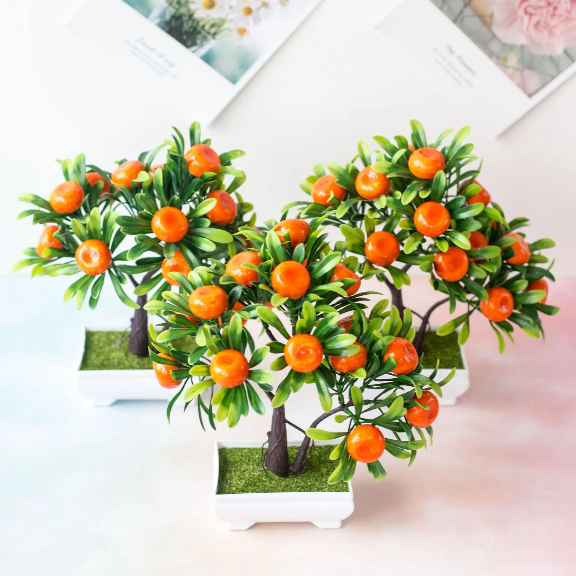 16Heads Artificial Orange Tree Potted Bonsai Christmas New Year Festive Party Supplies Home Garden Decoration Fake Fruits | Дом и сад