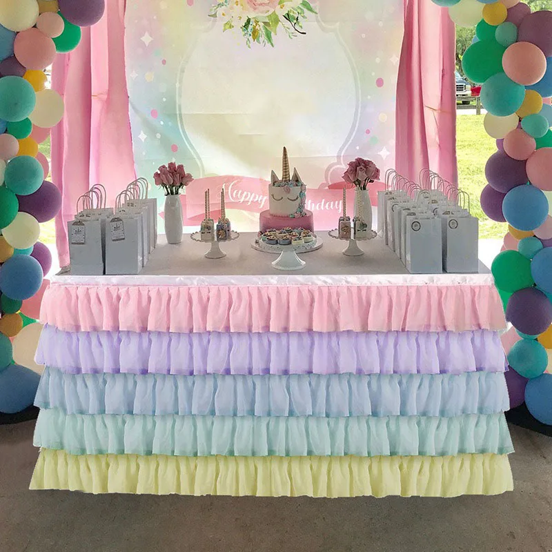 5 Layer Tulle Table Skirt Tutu Table Skirts Baby Shower Birthday Party Table Skirts for Banquet Wedding Hotel Party Decoration