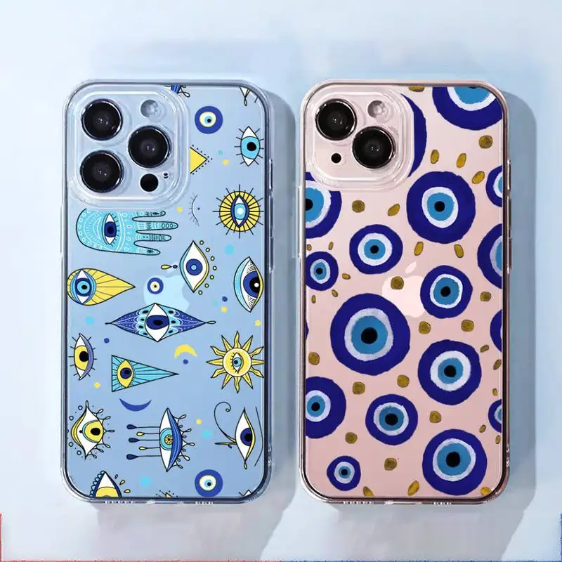 

Lucky Eye Blue Evil Eye Print Hard Phone Case Transparent soft For iphone 12 11 13 7 8 6 s plus x xs xr pro max mini
