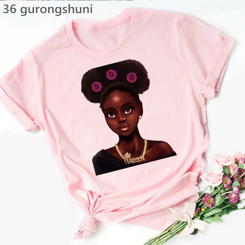 

Educated Black Queen Print T-Shirt Women Summer Fashion African Black Girl Magic Tshirt Femme Harajuku Melanin T Shirt Female