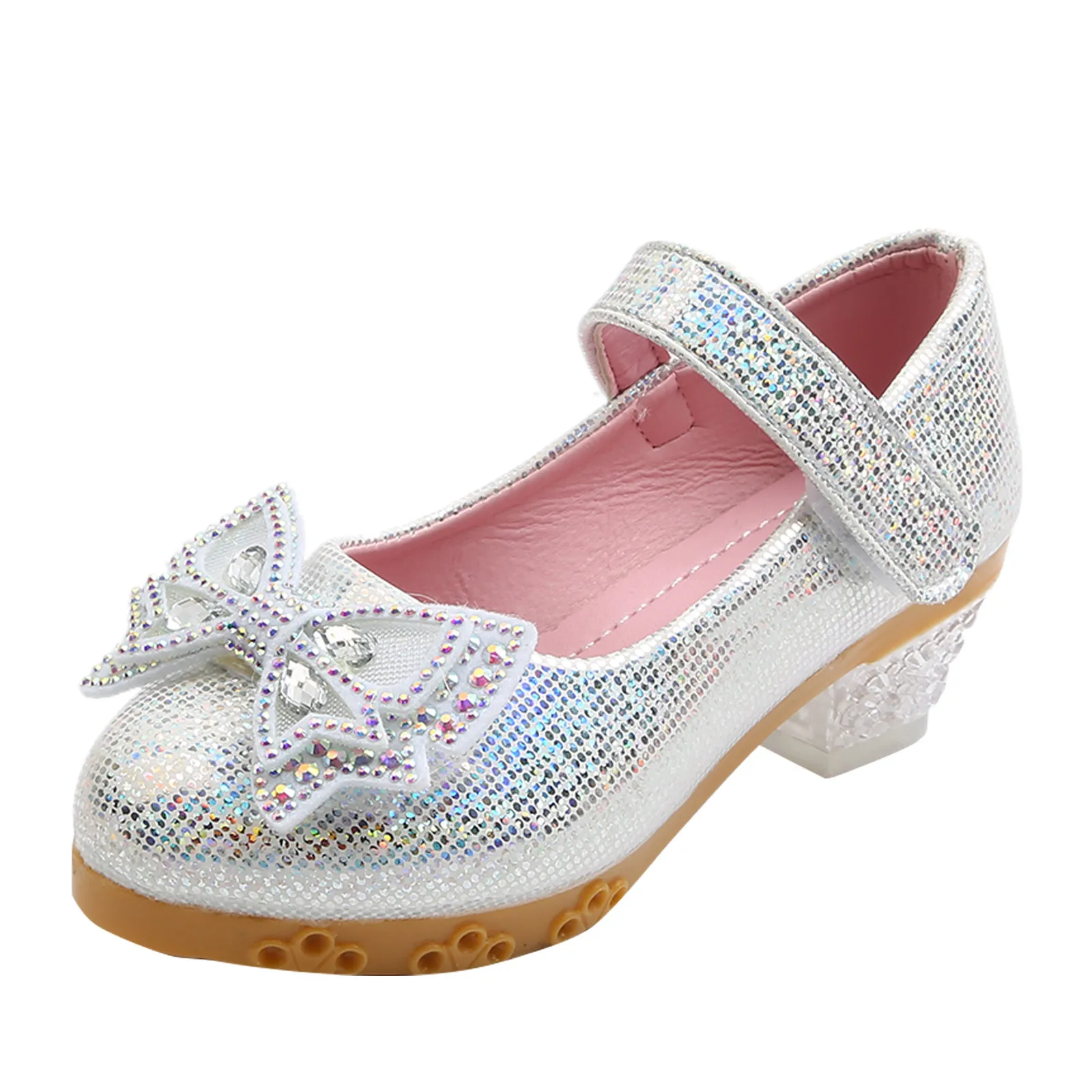 

Two-Colors Girls Pearl Sequins Rhinestones Soft Bowknot Charming Design Non-Slip Design Single Shoes Small Leather Shoes Sandals
