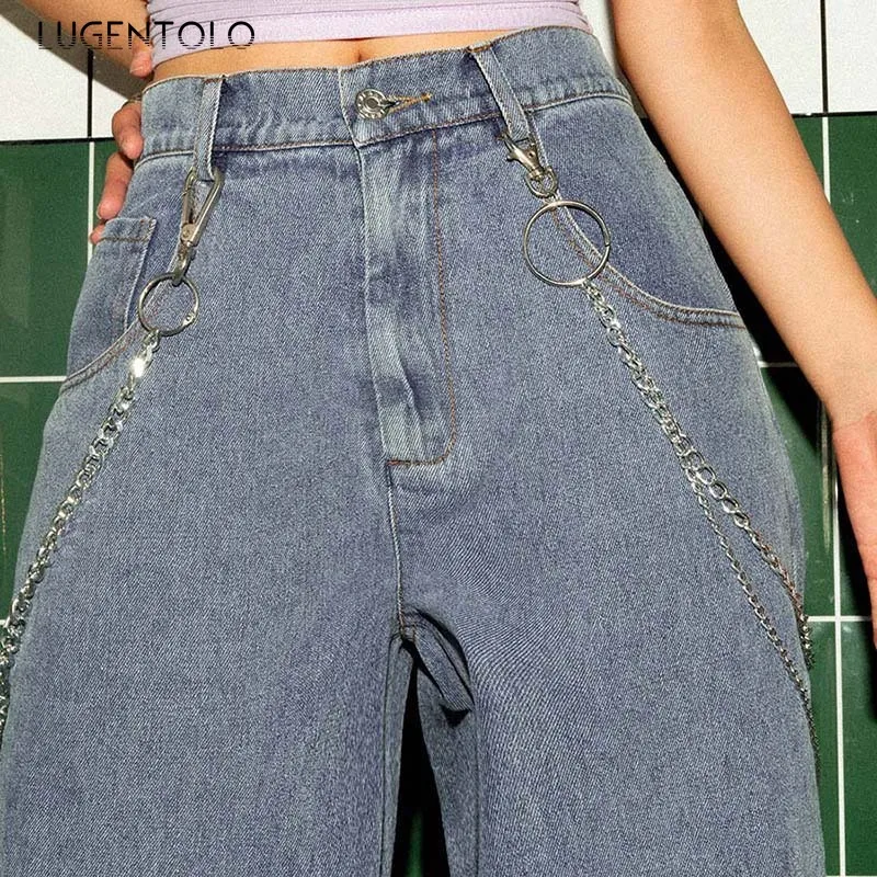 

Lugntolo Women's Jeans Casual Summer Fashion Hole Loose New High Waist Wide Leg All-match Slim Street Female Long Jeans