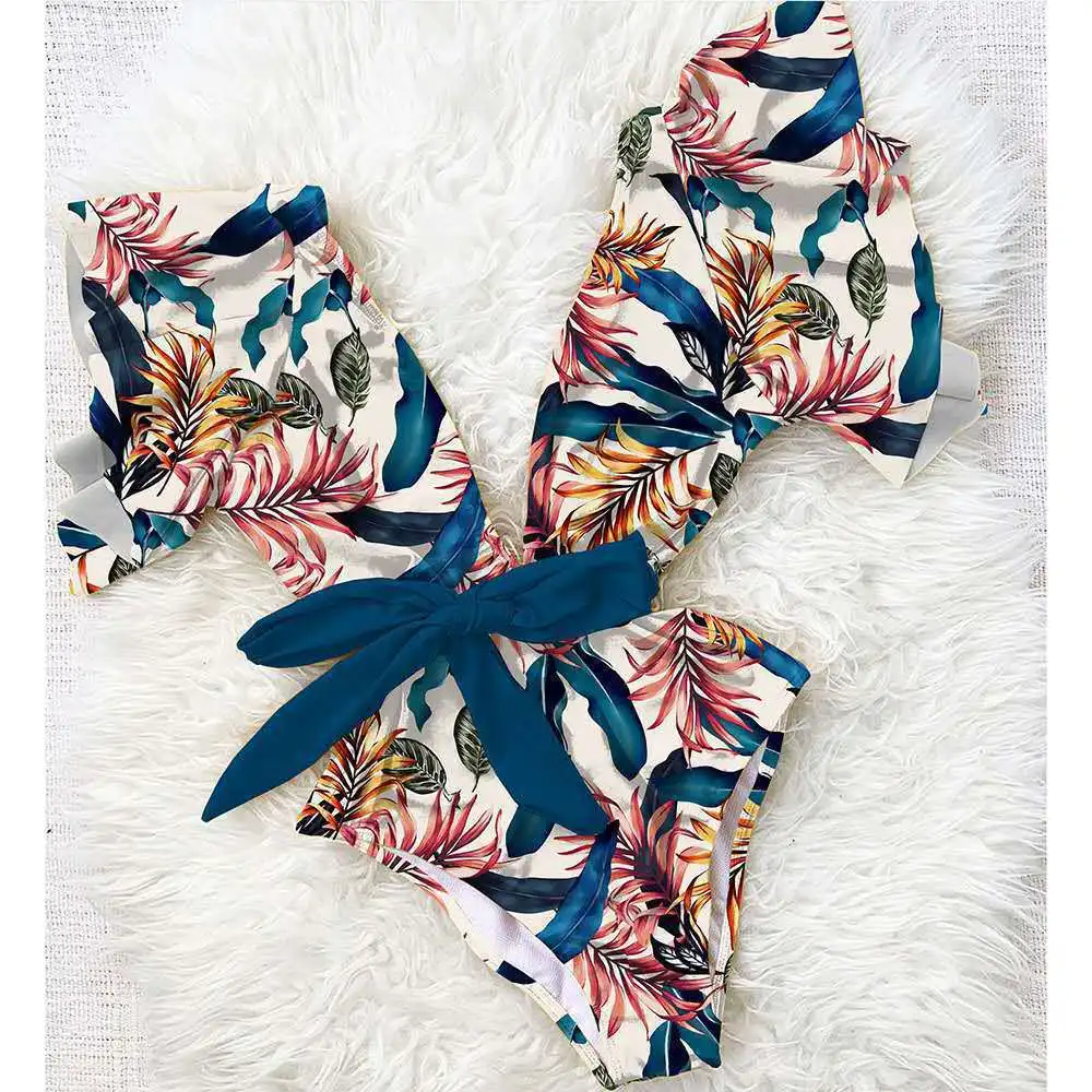 New One Piece Swimsuit Women Bikini Sexy Bathing Suit Plus Up Swimwear 2021 Jump V Neck Sleeve Cute Cupshe Swimming Summer Swim
