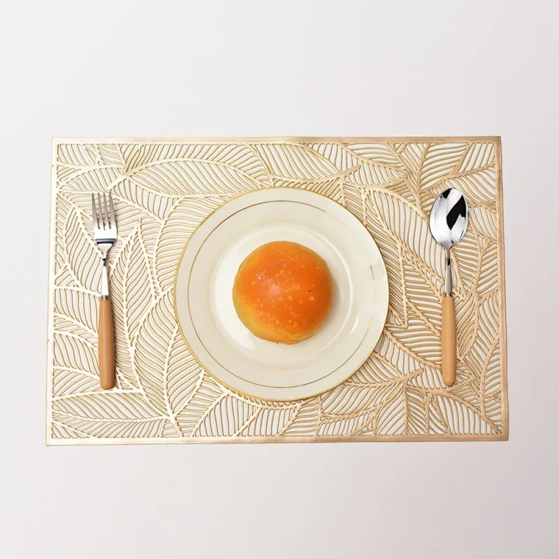 ПВХ с золотыми столовых листьев прямоугольник Западный коврик на стол бытовые