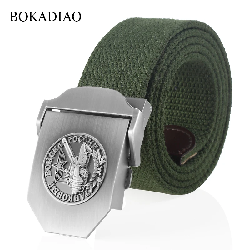 BOKADIAO-Cinturón de lona con hebilla de Metal para hombre y mujer, cinturón táctico con hebilla de Metal para militares del ejército soviético