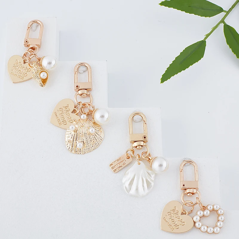 

Cute Heart Keychain Shell Pearl Key Chain Bag Charms Key Ring Trinket Accessory