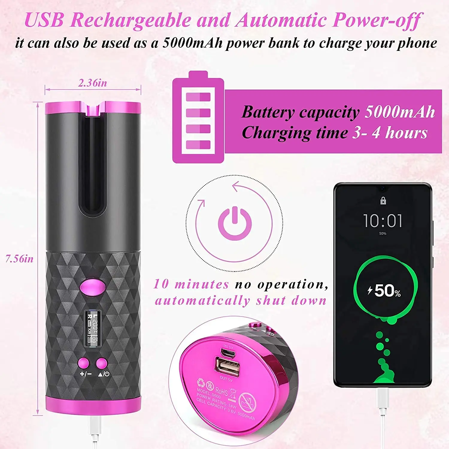 Автоматическая Беспроводная плойка с воздухом USB Плойка для волос
