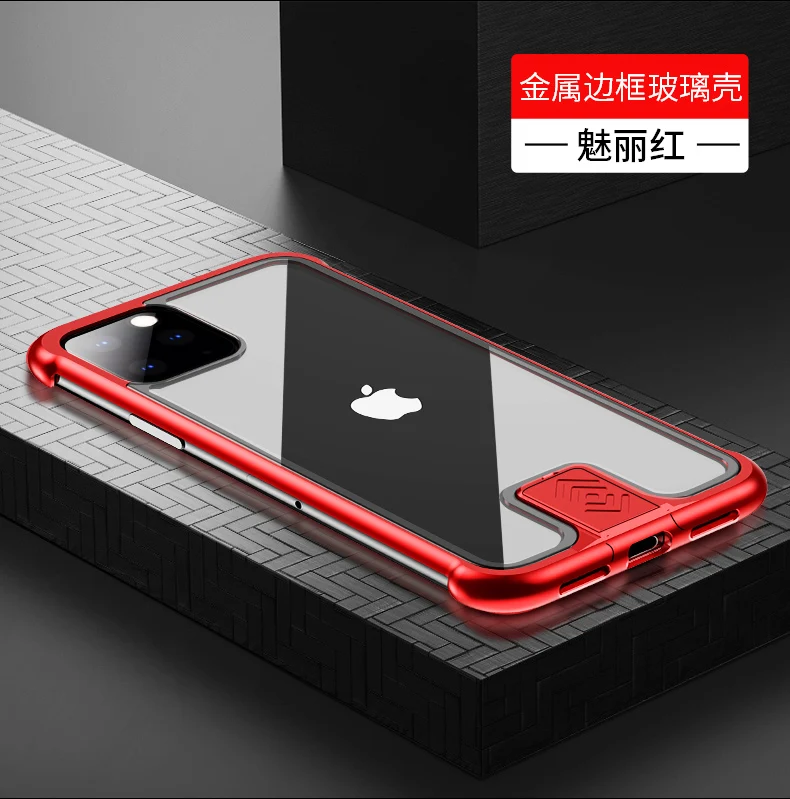 Тонкий Бескаркасный металлический чехол для телефона iphone 11, чехол из закаленного стекла для iphone 11 Pro Max, металлический бампер