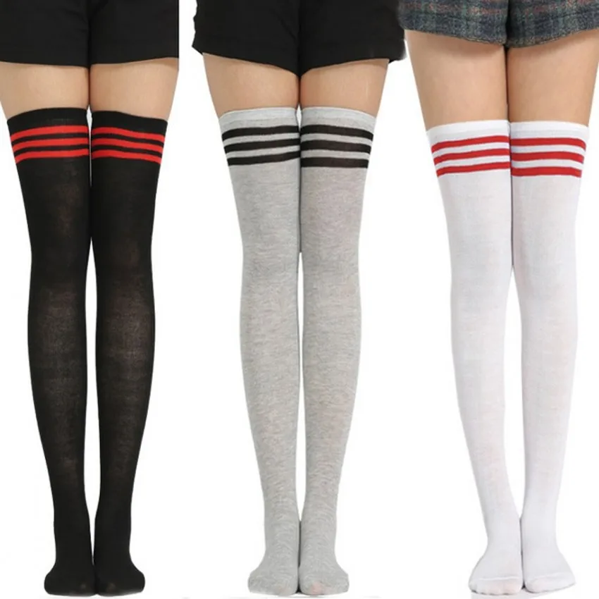 

Women Stockings Sexy Socks Striped Thigh High Warm Stockings for Winter Girls Skirt bottoming Base Knee high Socks Fashion 2020