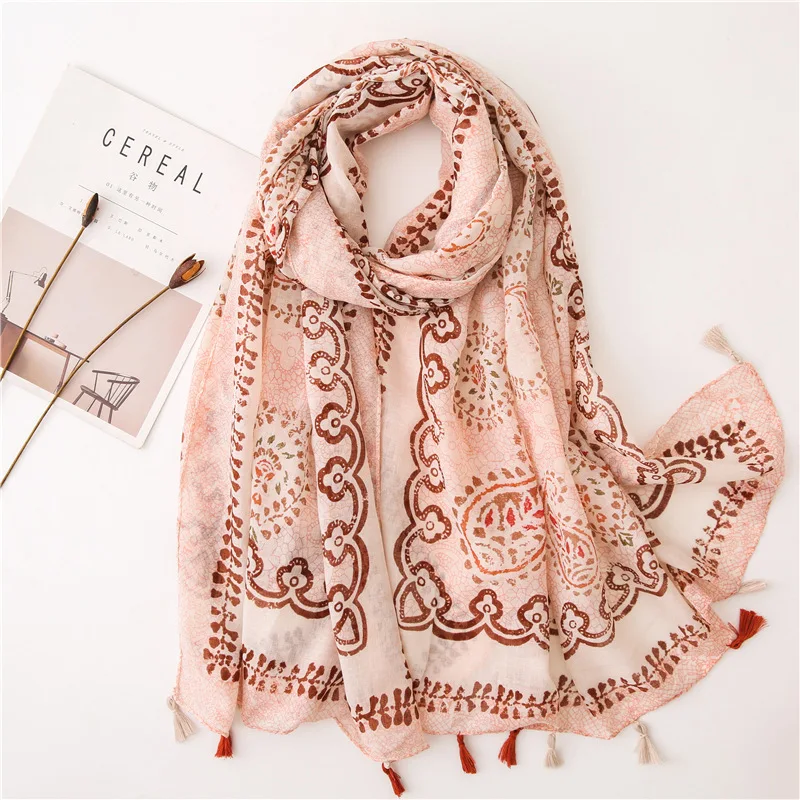 Everkaki Boho шарф шаль с принтом женские кисточки осень Цыганский узор женская накидка шарфики богемная шаль Женский зима