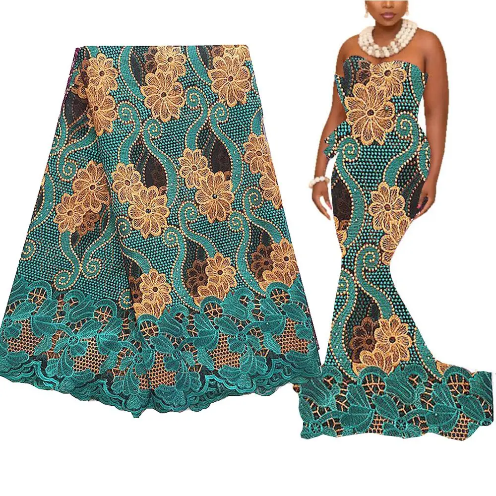 Золотая нигерийская кружевная вышитая сетка французская ткань 2023