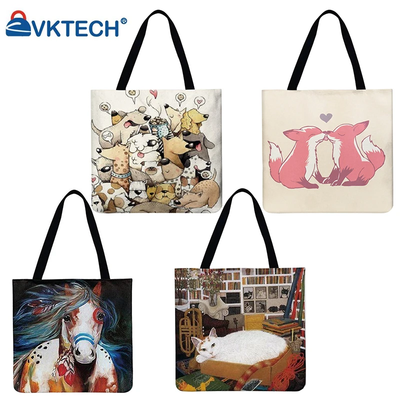 

Color Horse Printed Shoulder Shopping Bag Casual Ladies Large Capacity Tote Handbags 26 Patterns