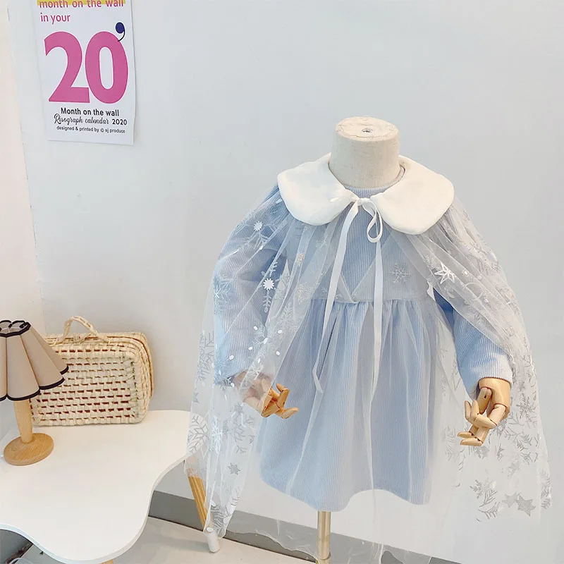 

2 3 4 5 6 Years Toddler Girls Dress Korean Cute Net Yarn Stitching Dress Net Yarn Cloak 2 Pcs for Girls Kids Princess Dress New