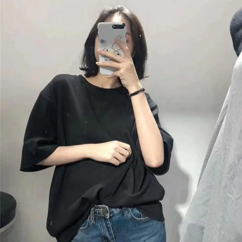 

T-shirt Women's Short Sleeve Instep Bottoming Shirt Solid Color Top Hong Kong Summer