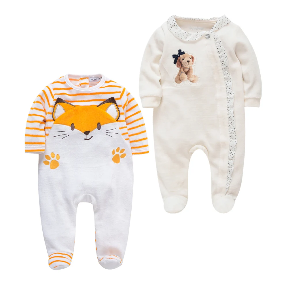 

Autumn-winter Baby Fleece Climbing Jumpsuit Clothes 0-12M Kids Footed Pajamas Long Sleeved Velvet Infant Girls Cartoon Clothing