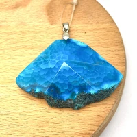 1pc blue dream color natural agate stone pendants semi precious fan shape diy for making necklace accessions 39x57mm size