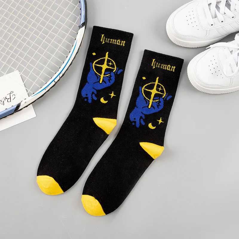 

1Pair Hip Hop Men Socks Cartoon Star Space Personality Socks Japan and Korean Fashion Cotton Socks Adult Unisex Costumes Sox