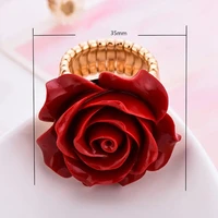 personality fashion resin red rose flower gold color adjustable rings for women wedding party fashion statement finger ring