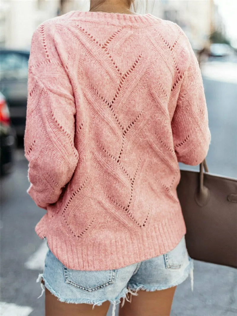 Женский свободный вязаный пуловер джемпер свитер с круглым вырезом и длинным