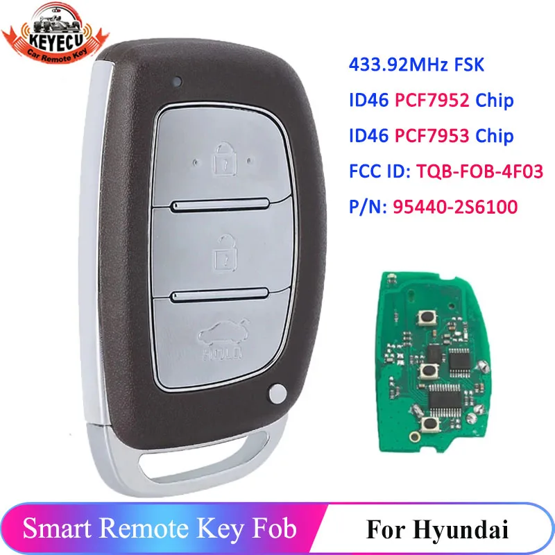 Ключ дистанционного управления KEYECU с 3 кнопками 95440 2S610 FSK 434 МГц для Hyundai IX35 PCF7953 HITAG2