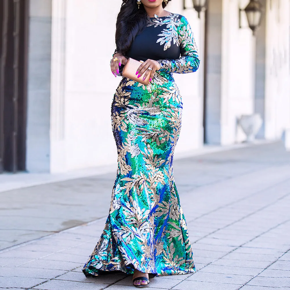 Винтажное платье-Русалка с длинным рукавом элегантное роскошное вечернее платье
