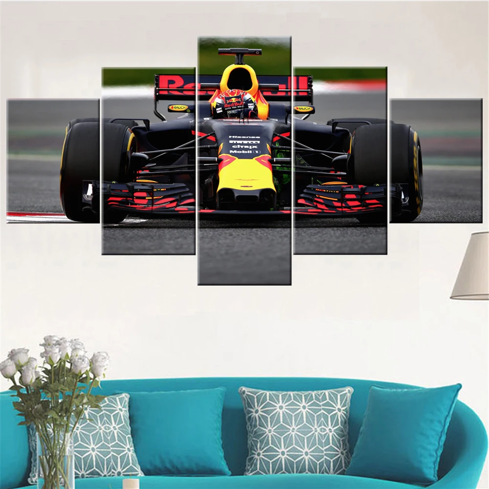 

5 Panel Printed Formula Race Car Picture Wall Art Canvas Painting Home Decor Modern Poster Living Room Artwork Decoration