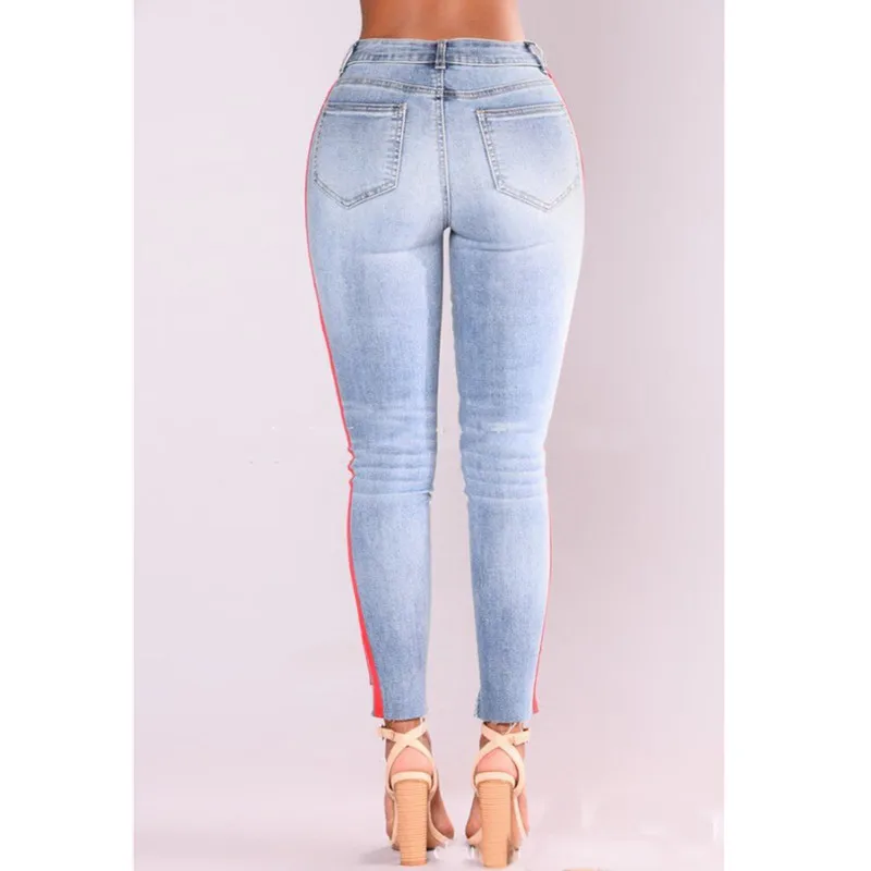 Новые поступления модные женские джинсовые узкие брюки с завышенной талией