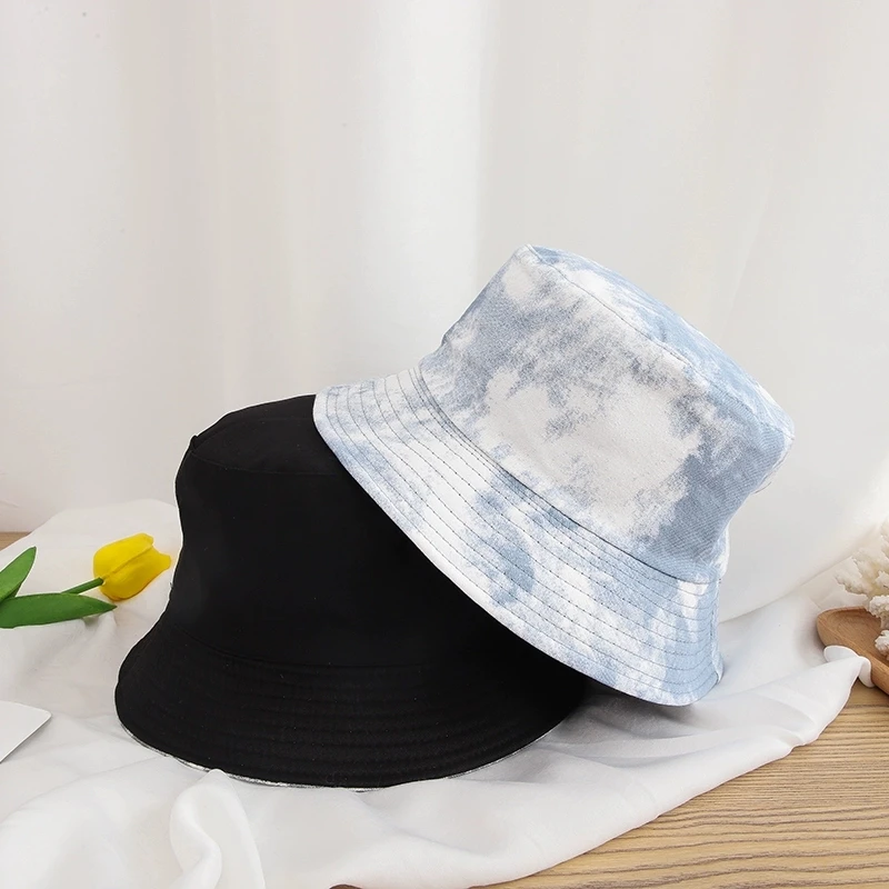 

New Fashion Tie Dye Bucket Hats Cotton Double-sided Wear Summer Cap For Women Outdoor Street Sunscreen Sun Hat Female Panama Cap