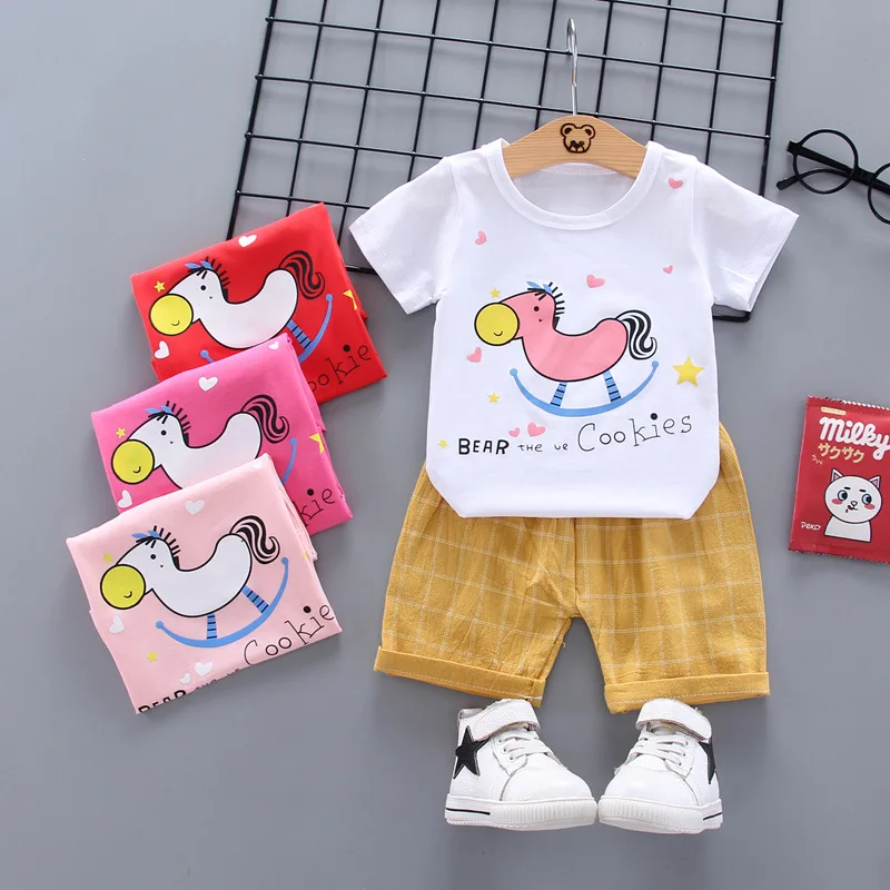 Комплекты одежды для маленьких девочек летние хлопковые топы новорожденных +