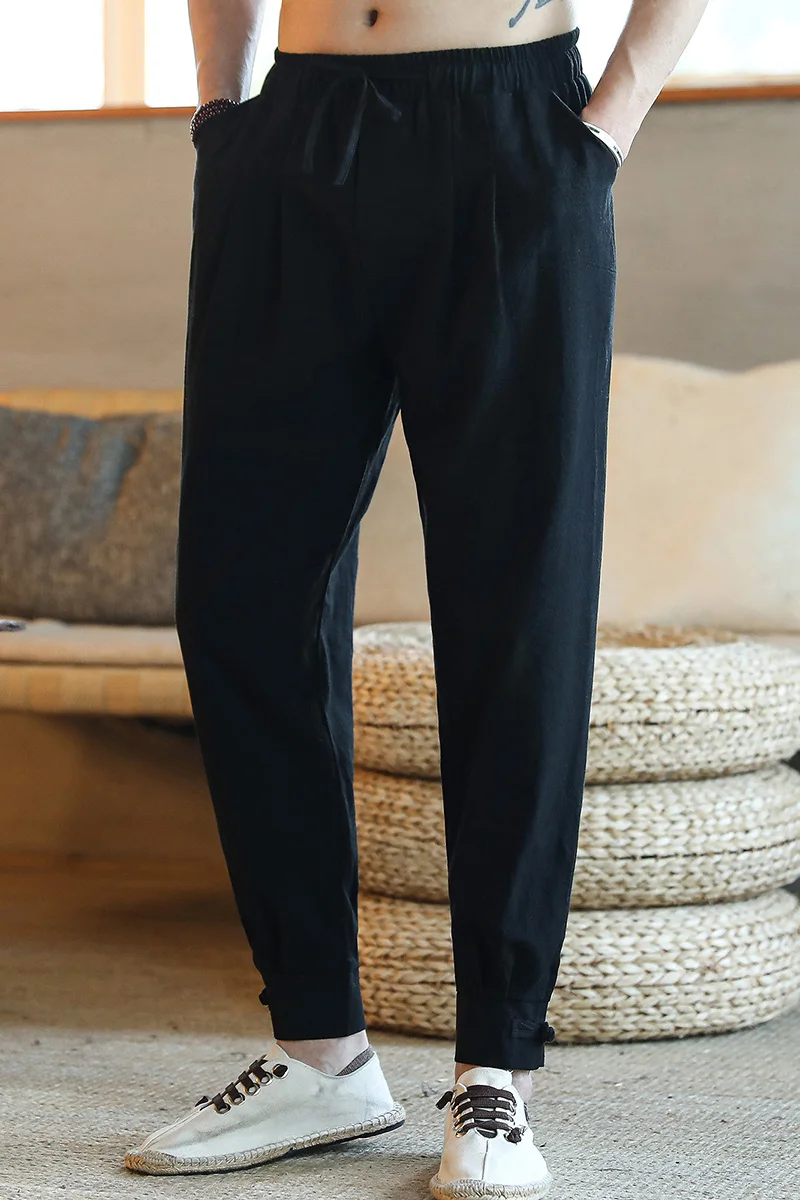 

KOLMAKOV Spring-Summer Chinese-Style Large-Size-Trousers Men's Cotton and Linen Pants Loose-Fit Solid Color M-5XL