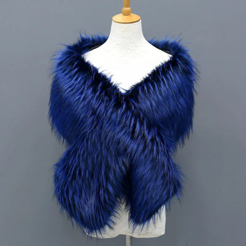 royal blue raccoon Женский широкий меховой шарф Blinger из искусственного меха с воротником из искусственного лисьего меха, шаль из меха енота, зимняя женская мода, большие накидки - Цвет: royal blue raccoon