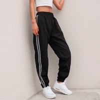 houzhou side stripe letter sweatpants women summer black high waist cargo jogger sweatpants harajuku streetwear korean fashion