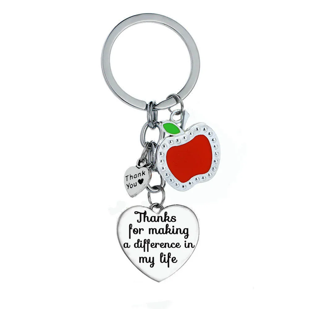 

12PC Thank You Teachers Keyring Thanks For Making A Difference In My Life Keychain Heart Apple Charm Key Ring Teacher's Day Gift