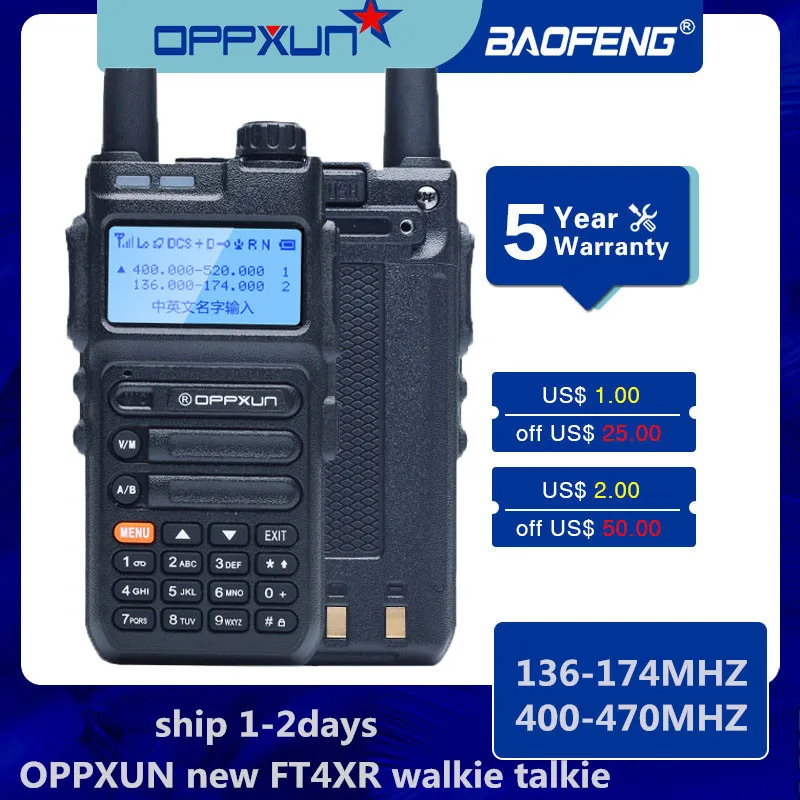 Ham Walkie Talkie OPPXUN FT4XR 8W High Power VHF UHF Frequency Scanner Dual Band Two Way Radio Ft4xr Transmitter Outdoor Hunting