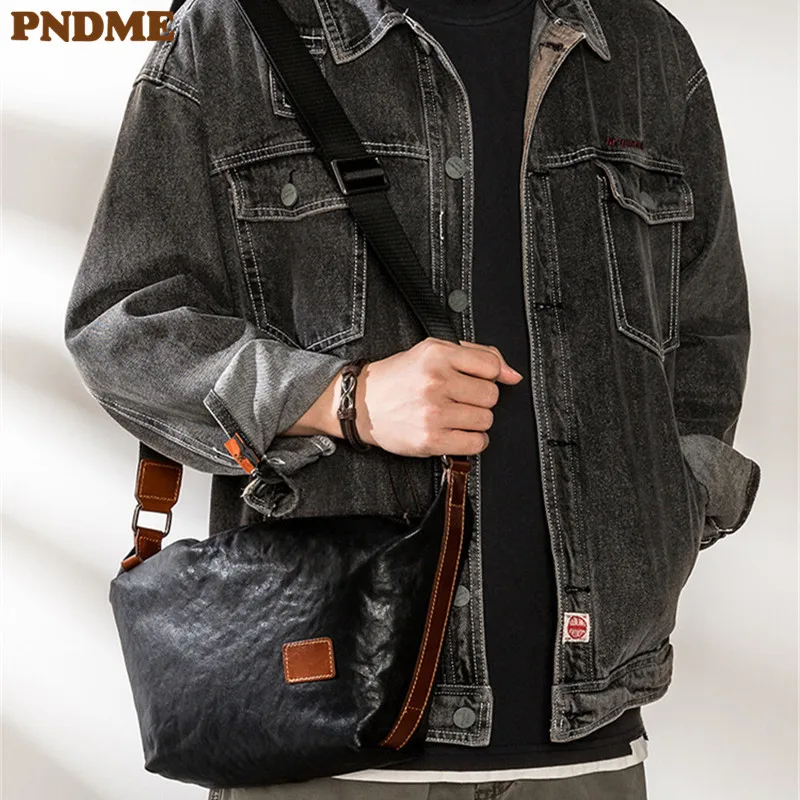 

PNDME casual fashion designer natural genuine leather men's outdoor shoulder bag high-quality real cowhide tablet messenger bag