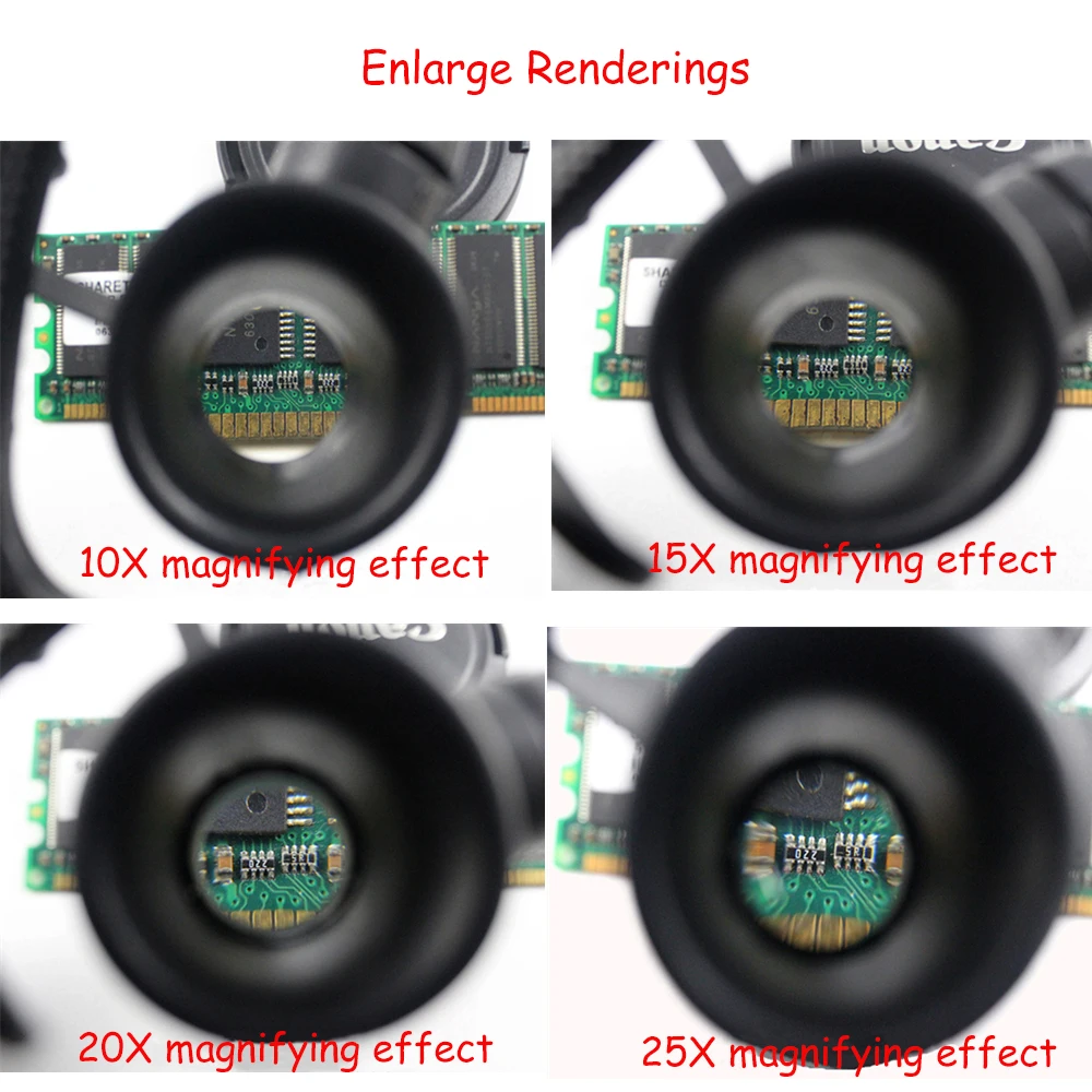 Регулируемая головная Лупа со светодиодной подсветкой увеличительное стекло с