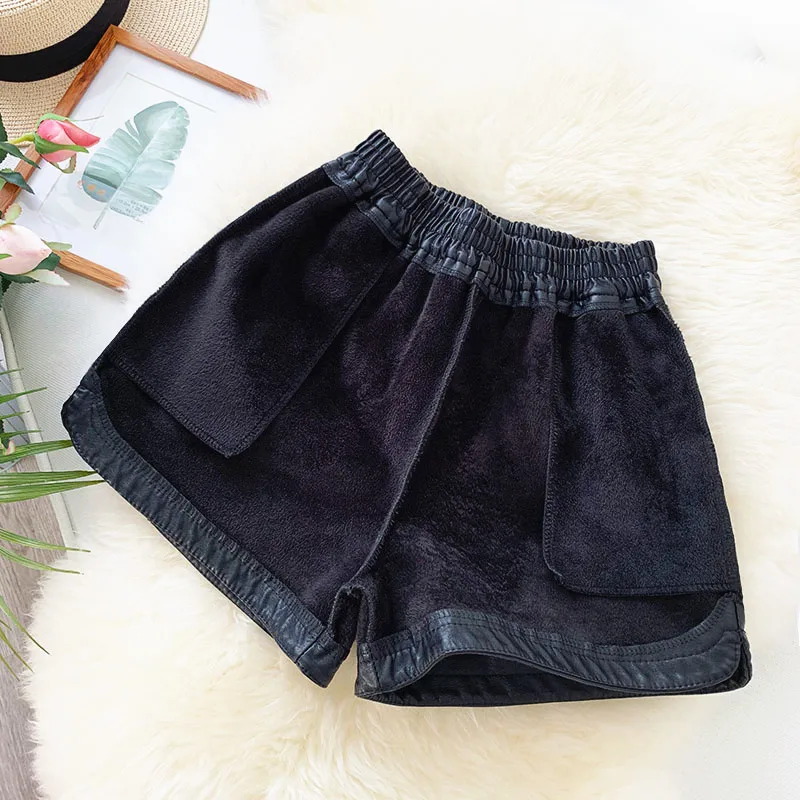 GIGOGOU/женские шорты из искусственной кожи с высокой талией теплые меховые широкие