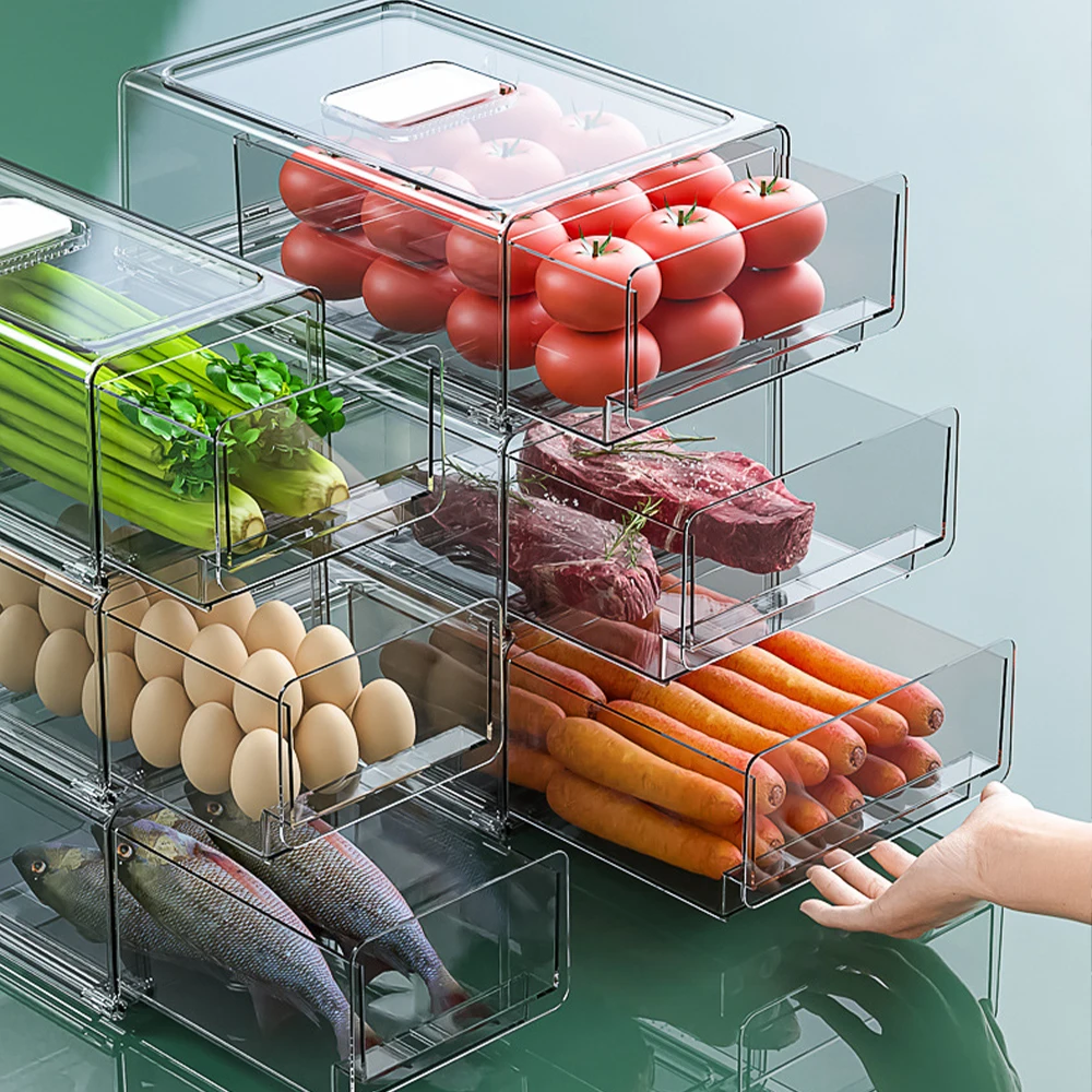 

Бытовой стеллаж, ящик для хранения, органайзер для продуктов, фруктов, овощей, стеллаж для холодильника, Штабелируемый Шкаф