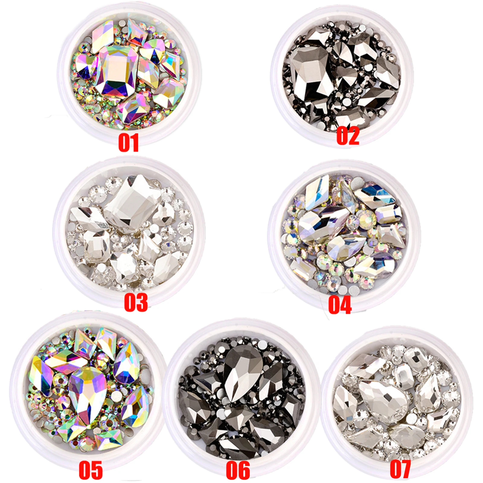 

1 Box Fashion Glitter Nail Art Jewelry Rhinestone Mixed 3D Flat Bottom Crystal Diamond Manicure Accessories Charms